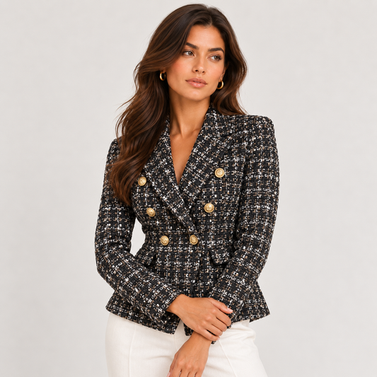 Black Fitted Double-Breasted Blazer 
