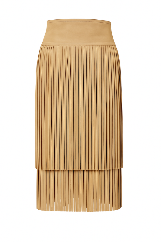 Suede fitted skirt with fringes