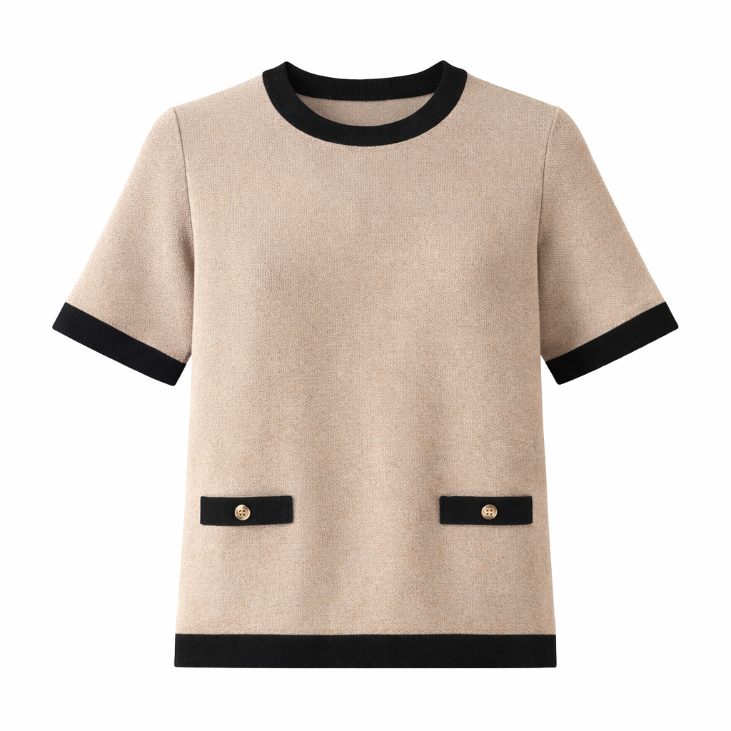 Plain knit top with pocket - short sleeves