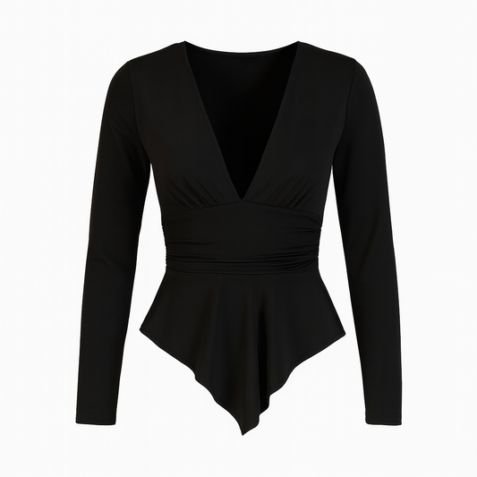 V neck black top