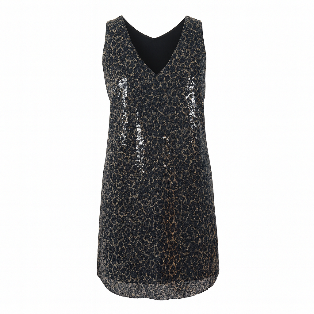 Sequined black and gold dress  V neck LAMIAR