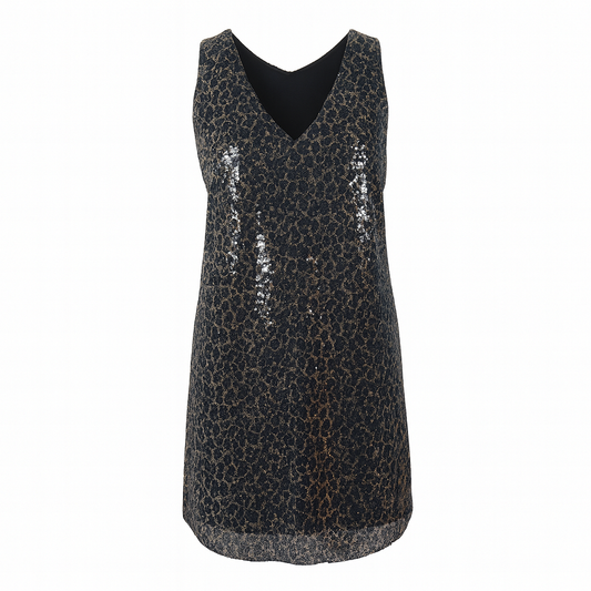 Sequined black and gold dress  V neck LAMIAR