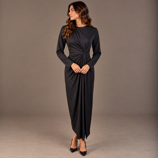 Black Long-Sleeve Maxi Dress for Women 