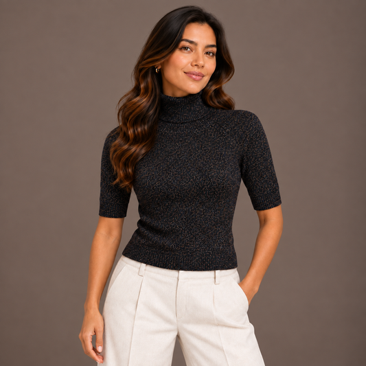 High Neck Metallic Sweater Black 