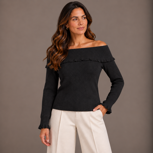 Black Off-Shoulder Knit Top 