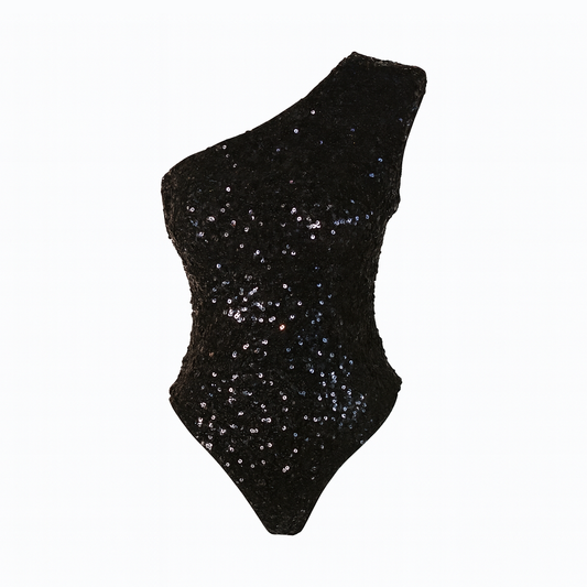 One shoulder sequined bodysuit