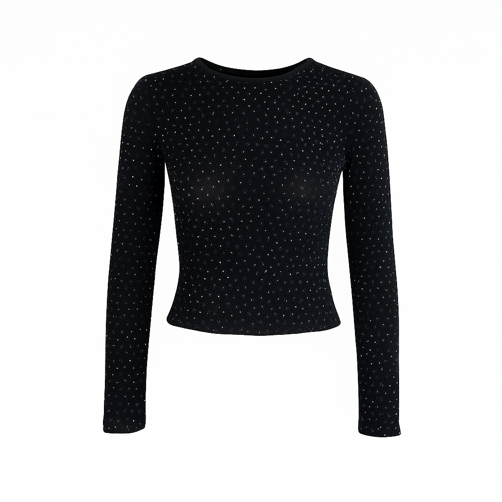 Long sleeves metallic top with silver dots