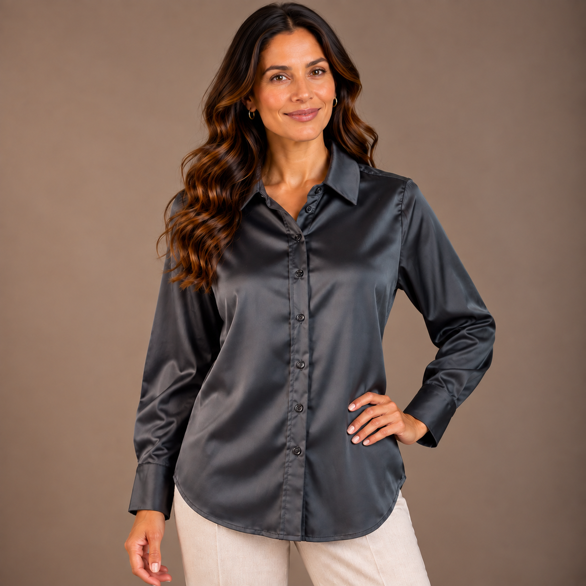 Black Satin Shirt for Women 