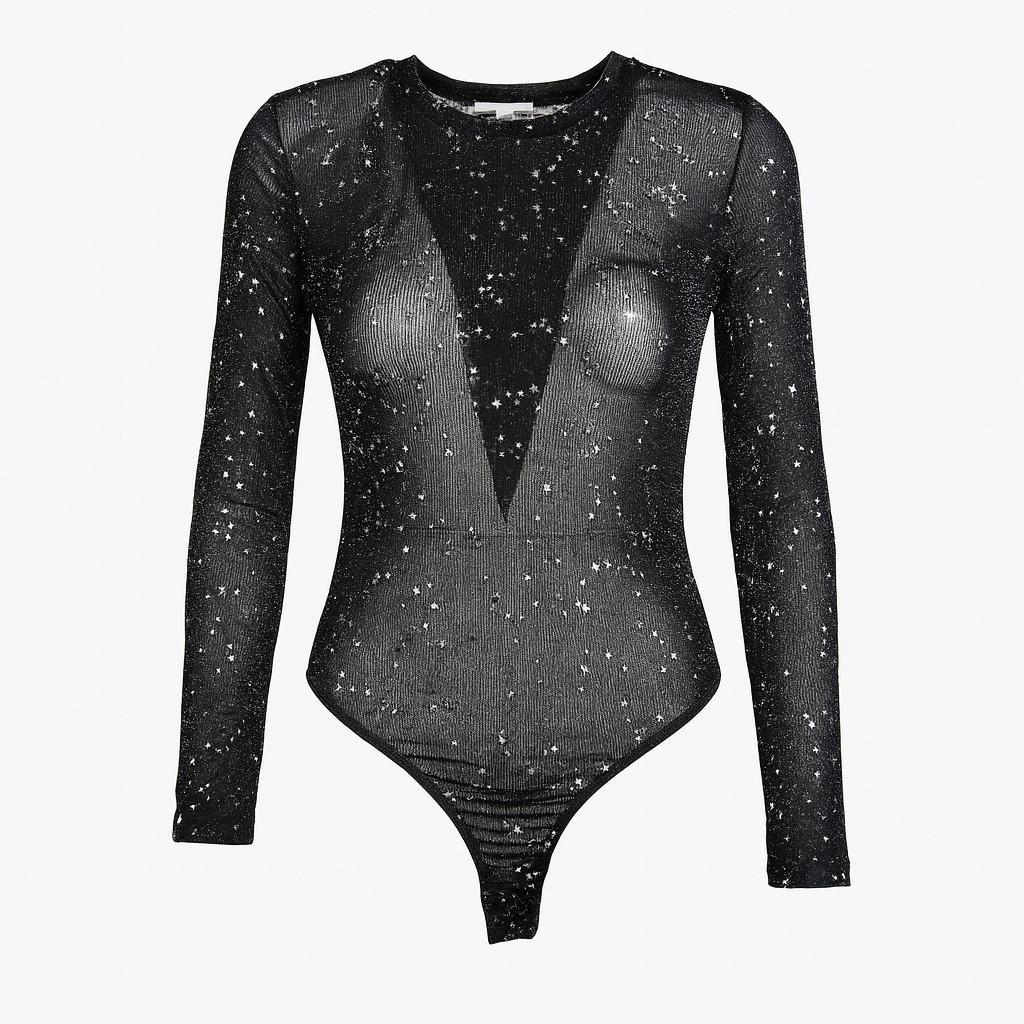 Sheer bodysuit with silver stars details