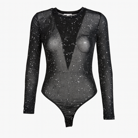 Sheer bodysuit with silver stars details
