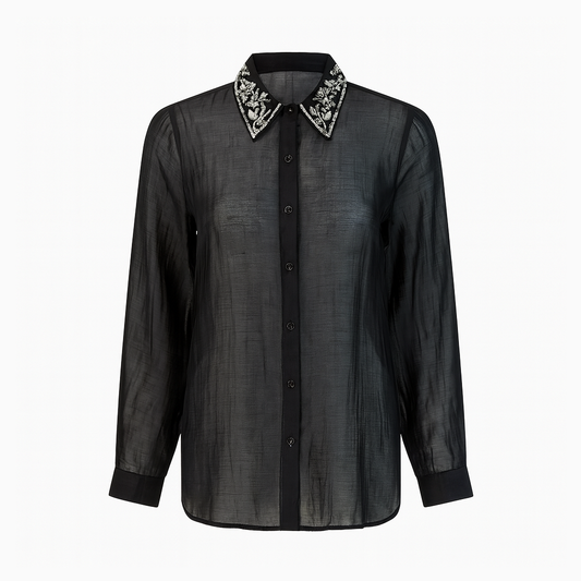 Black shirt with rhinestones collar