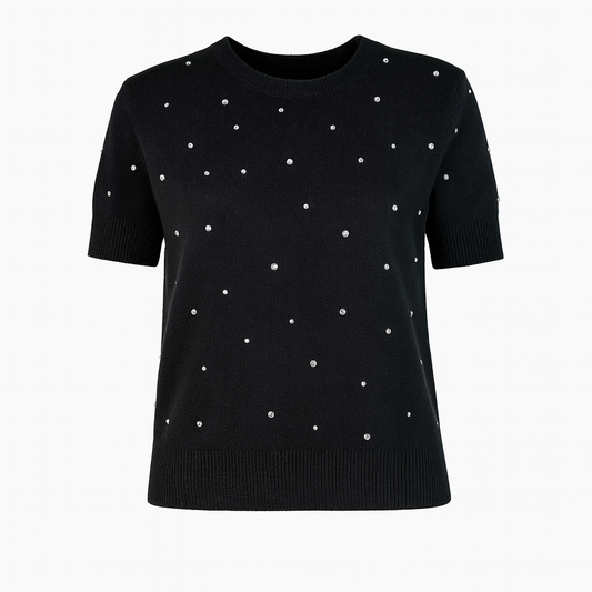 Short sleeves black knit with rhinestones