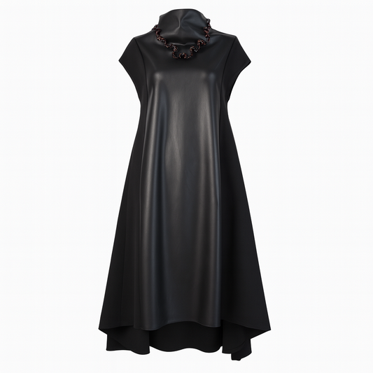 Wide fit dress with leather