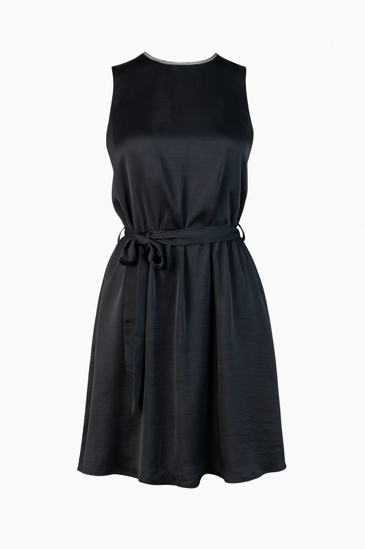 Black silk dress with rhinestones collar