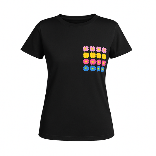 Casual black tshirt with multicolored flowers