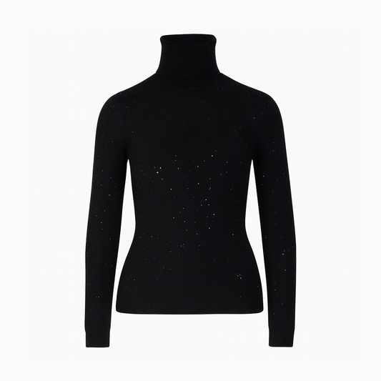 High collar knit sweater with sequins