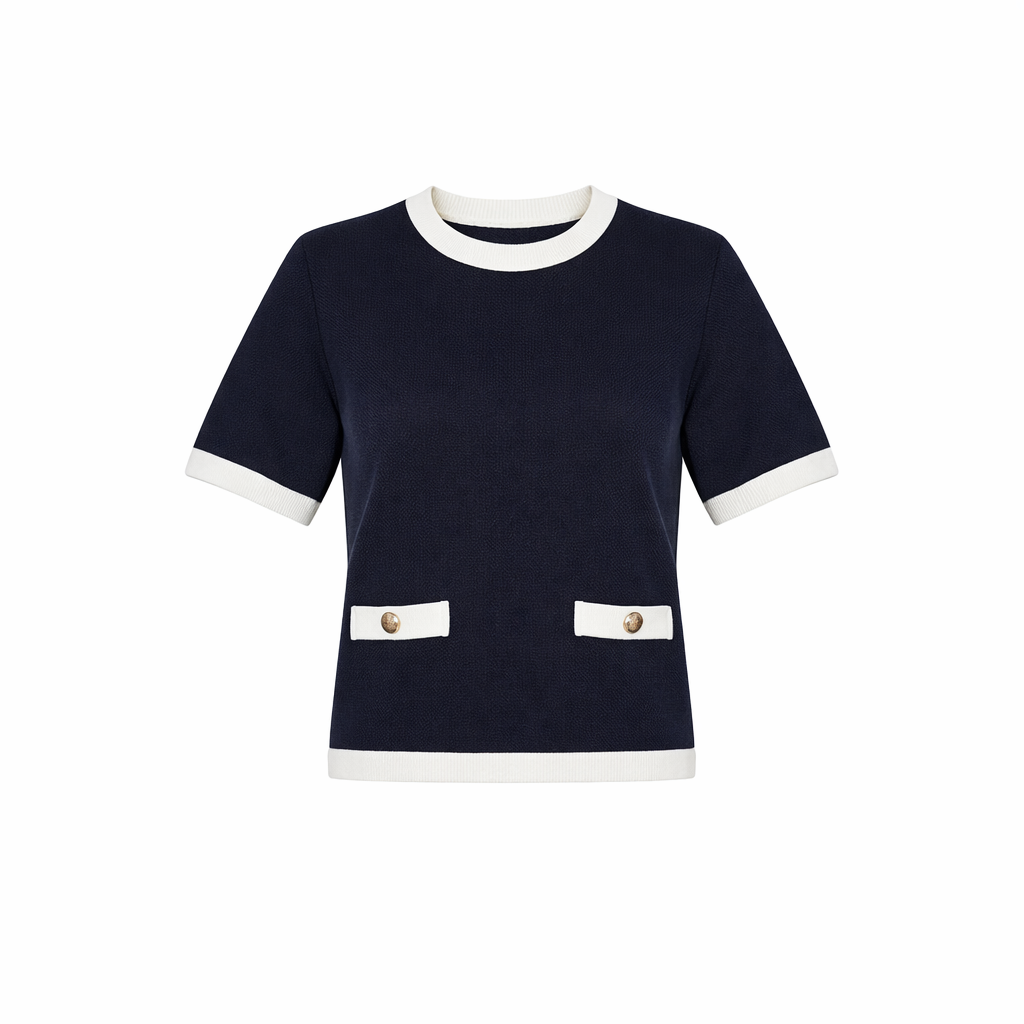 Plain knit top with pocket - short sleeves