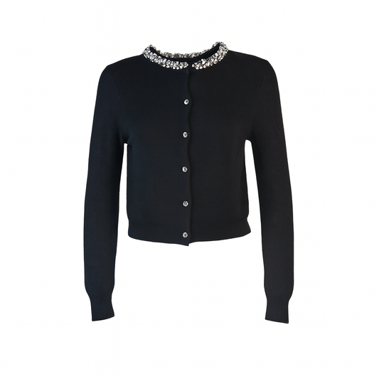 Long sleeves black knit with sequined collar