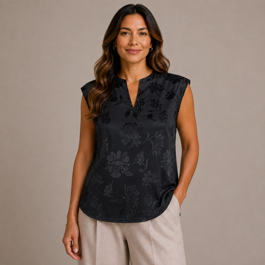 Printed floral white top Black 