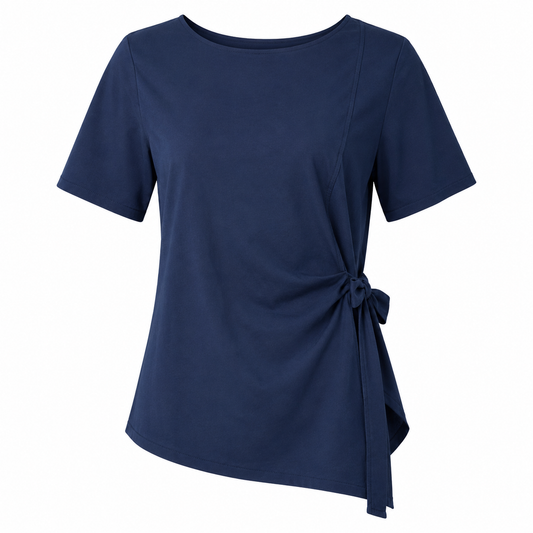 White shirt with bow on the side 