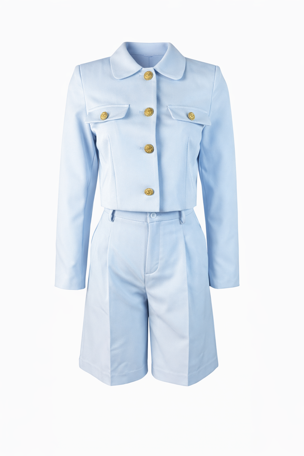 Cropped straight cut blazer with gold buttons ATTENTIF