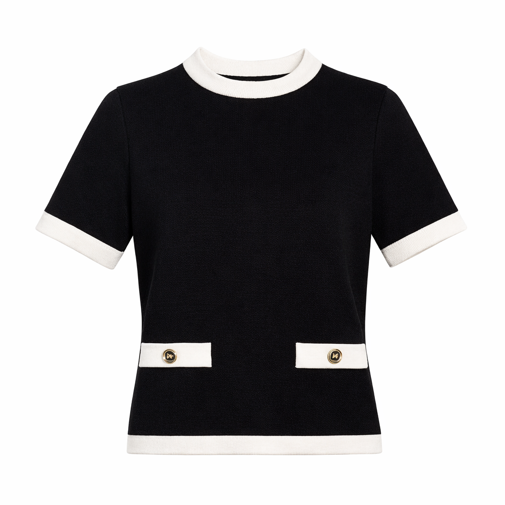 Plain knit top with pocket - short sleeves