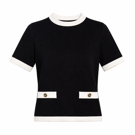 Plain knit top with pocket - short sleeves