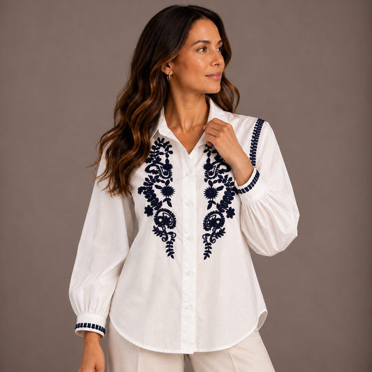 Embroidered White Shirt – Multi-Color Details 