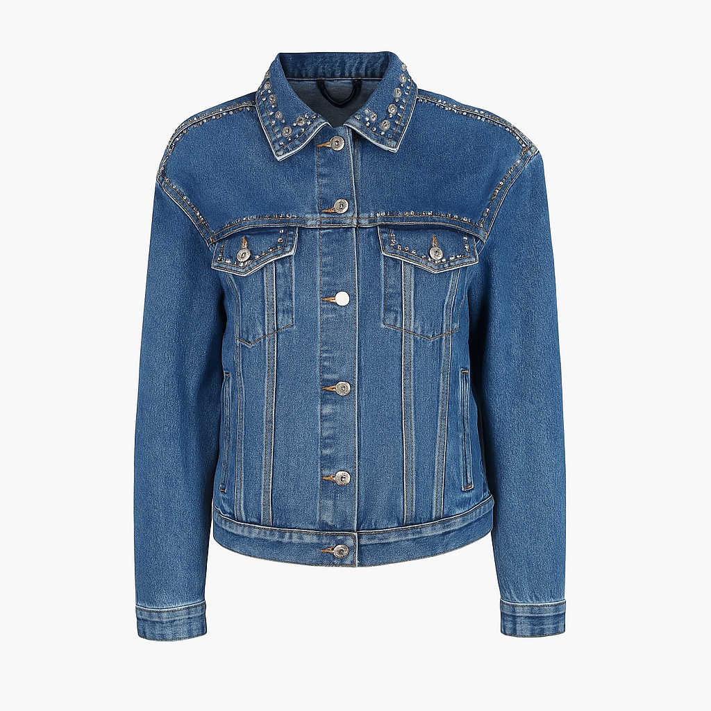 Denim jacket with silver rhinestones