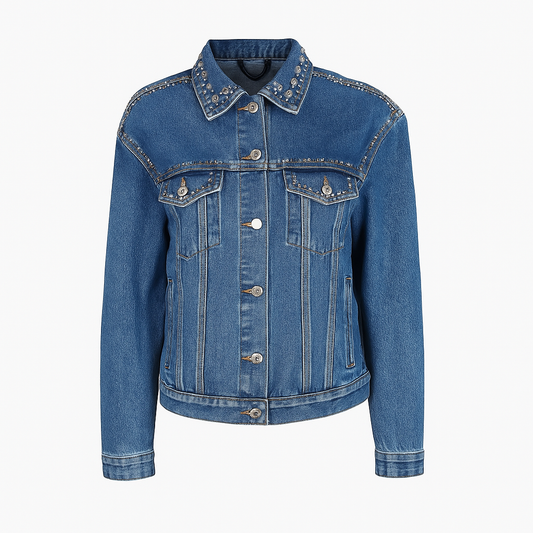 Denim jacket with silver rhinestones