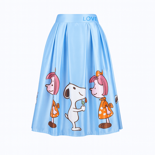Printed satin finish blue skirt