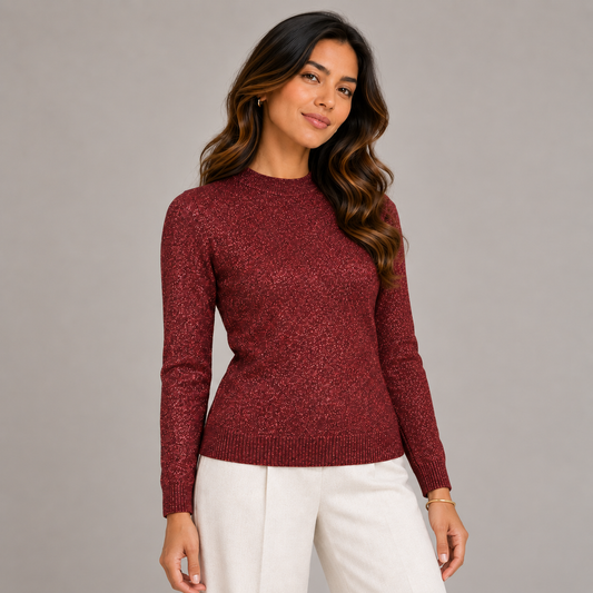 Round Neck Metallic Sweater Bordeaux 