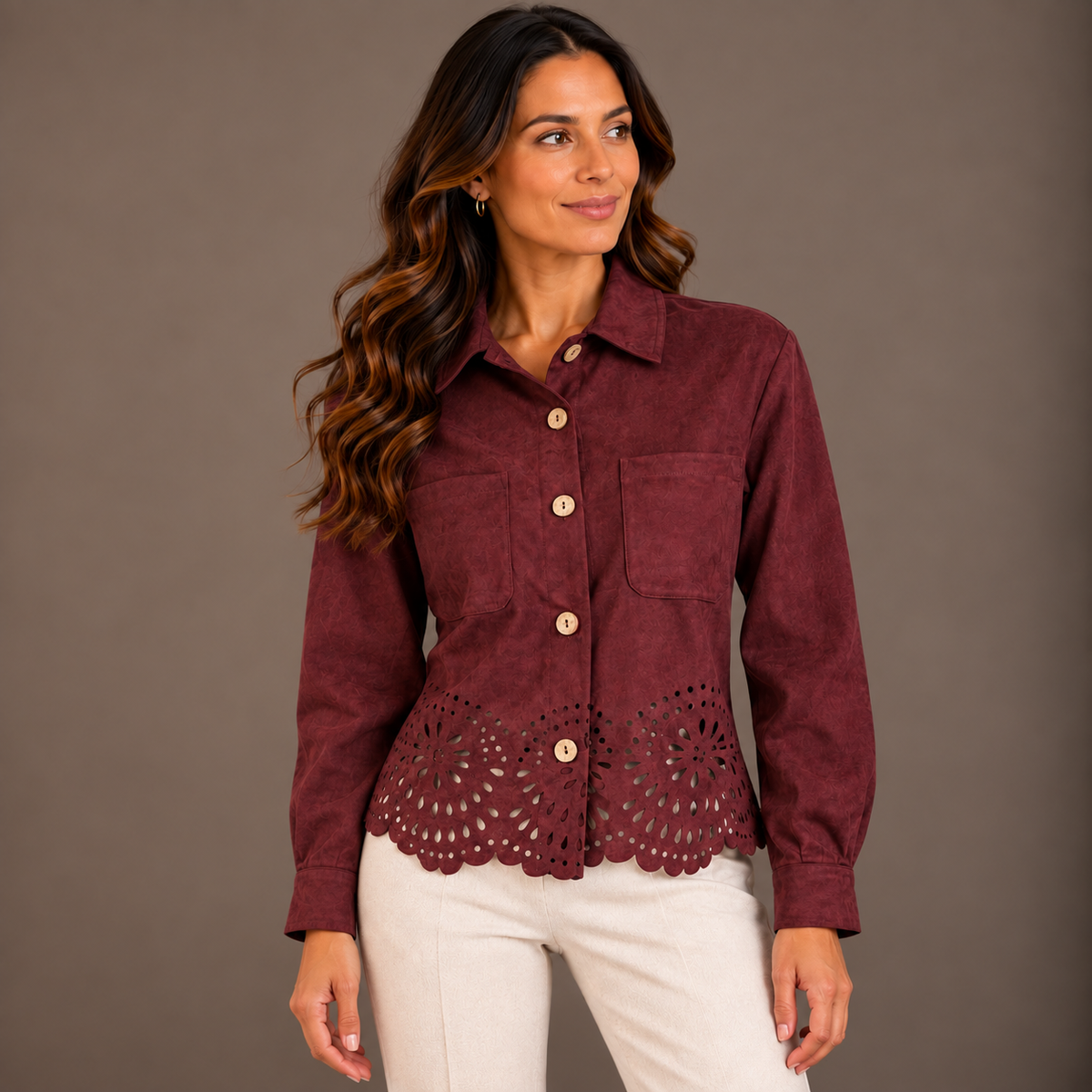 Bordeaux Suede Shirt Jacket 