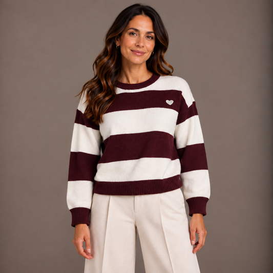 Bordeaux & White Striped Knit Top 