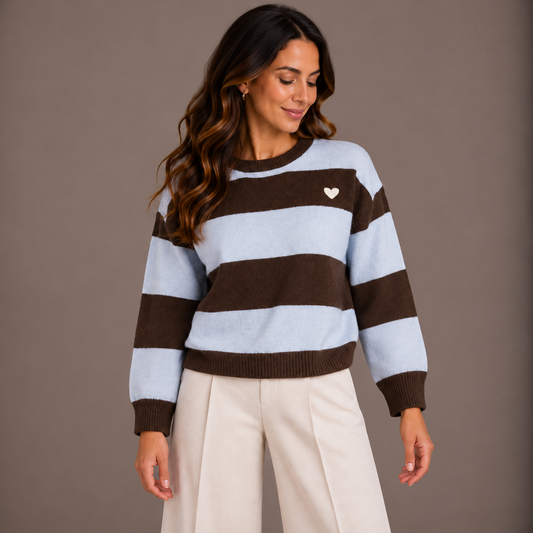 Brown & Blue Striped Knit Top 