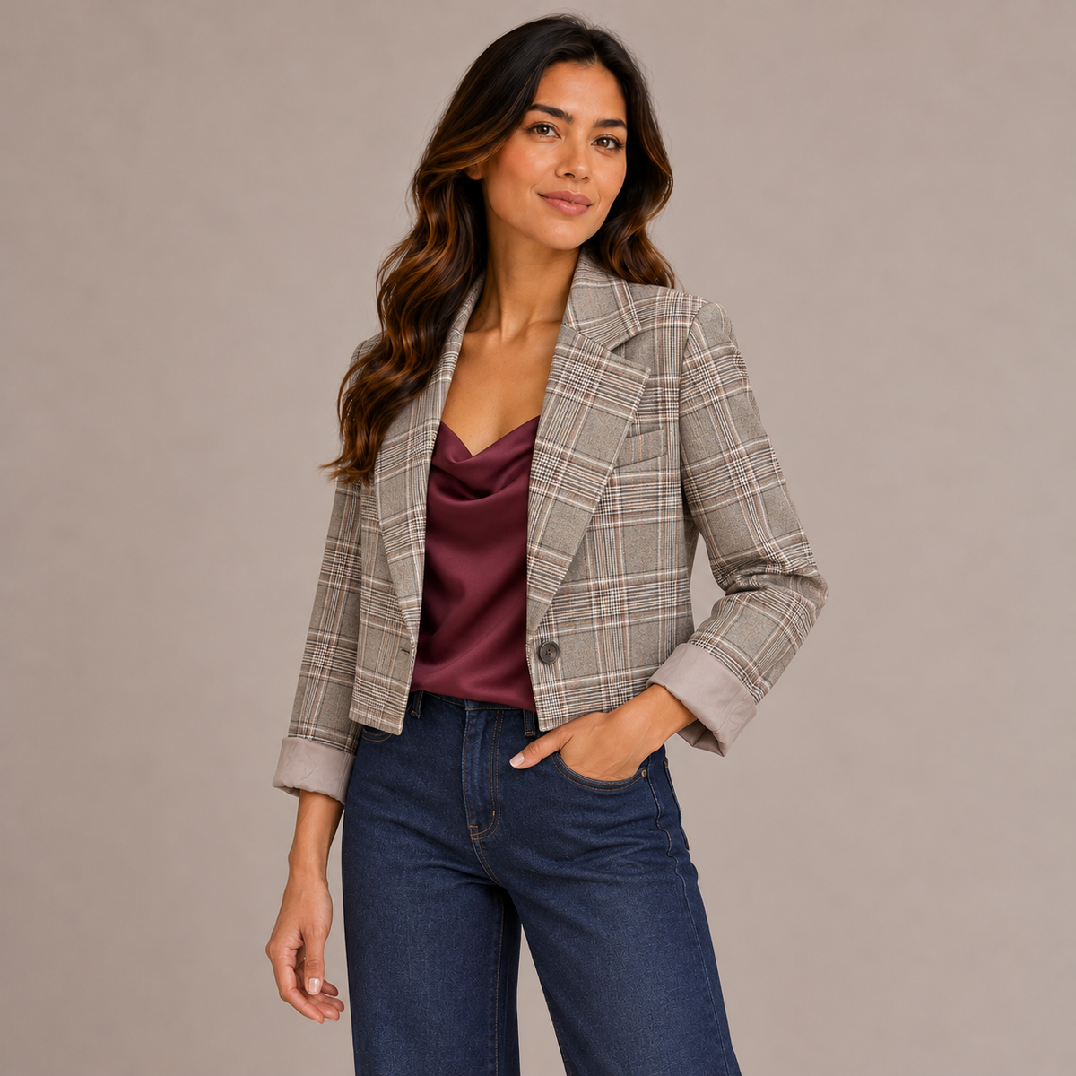 Brown Checked Blazer 