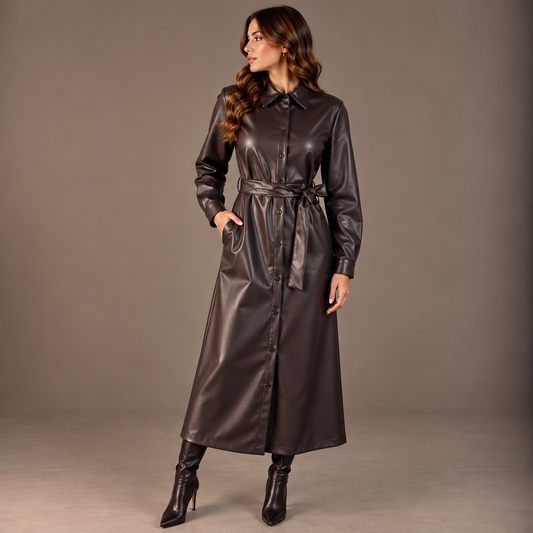 Brown Eco-Leather Dress for Women 