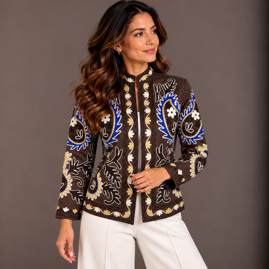 Brown Embroidered Jacket for Women