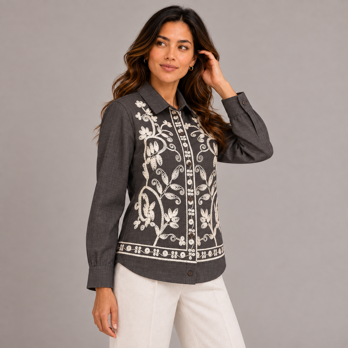 Brown embroidered top for women – Atelierose Winter 2027