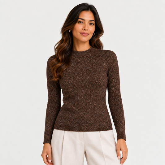Round Neck Metallic Sweater Brown 