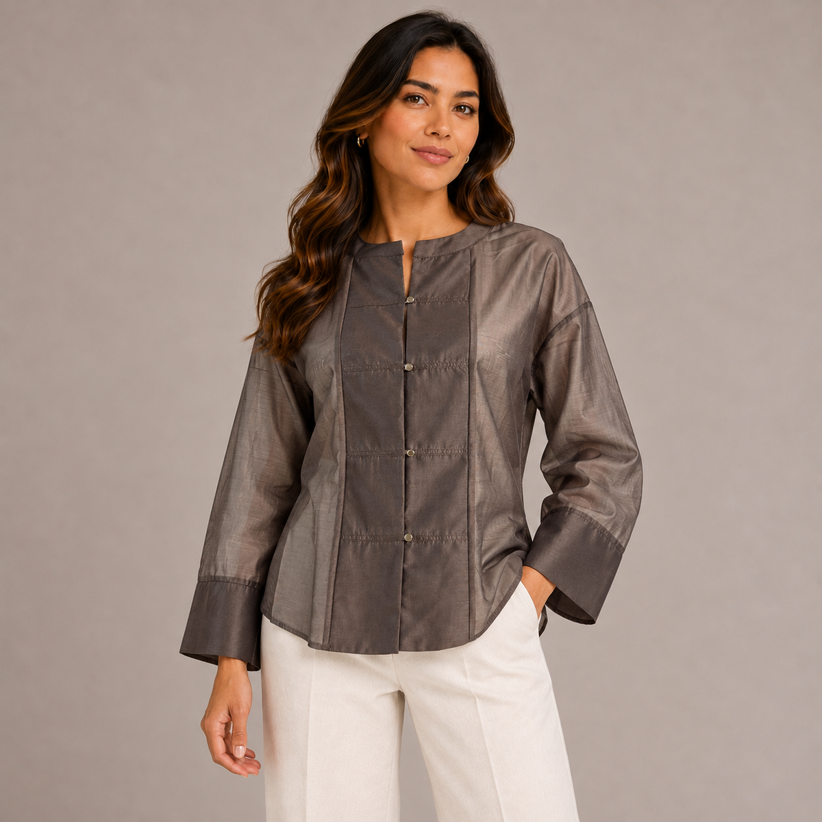 Brown Round-Collar Shirt – product photo 1