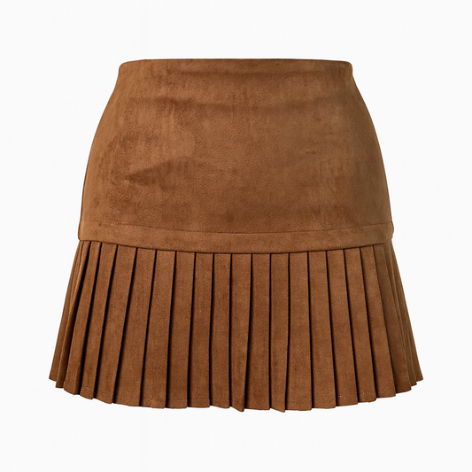 Camel pleated suede skirt