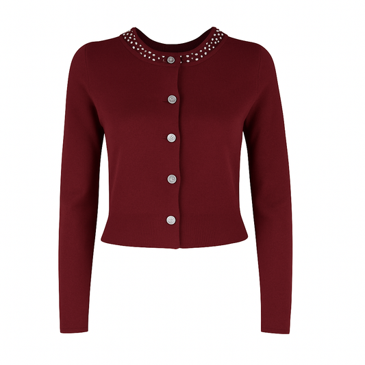 Knit with collar rhinestones and buttons