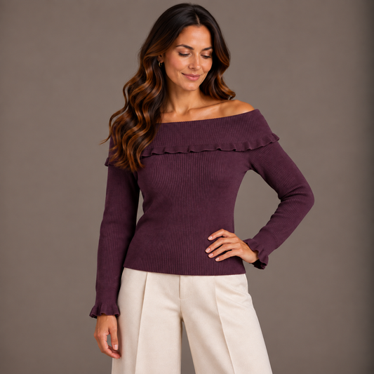 Burgundy Off-Shoulder Knit Top 
