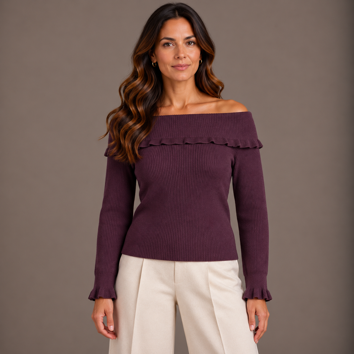 Burgundy Off-Shoulder Knit Top