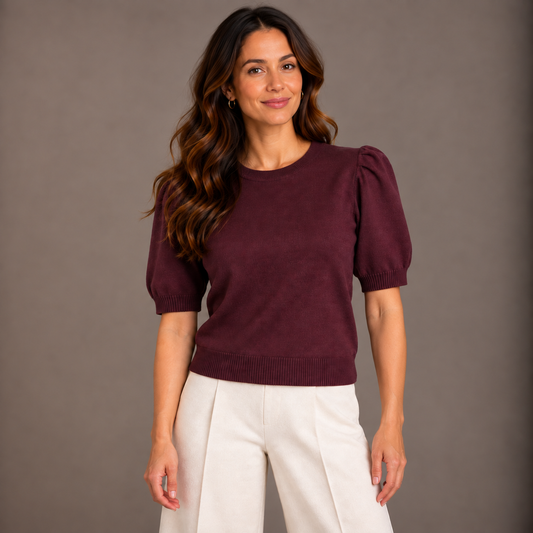 Burgundy Short-Sleeve Knit Top 