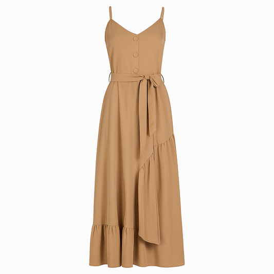 Sleeveless maxi dress with belt