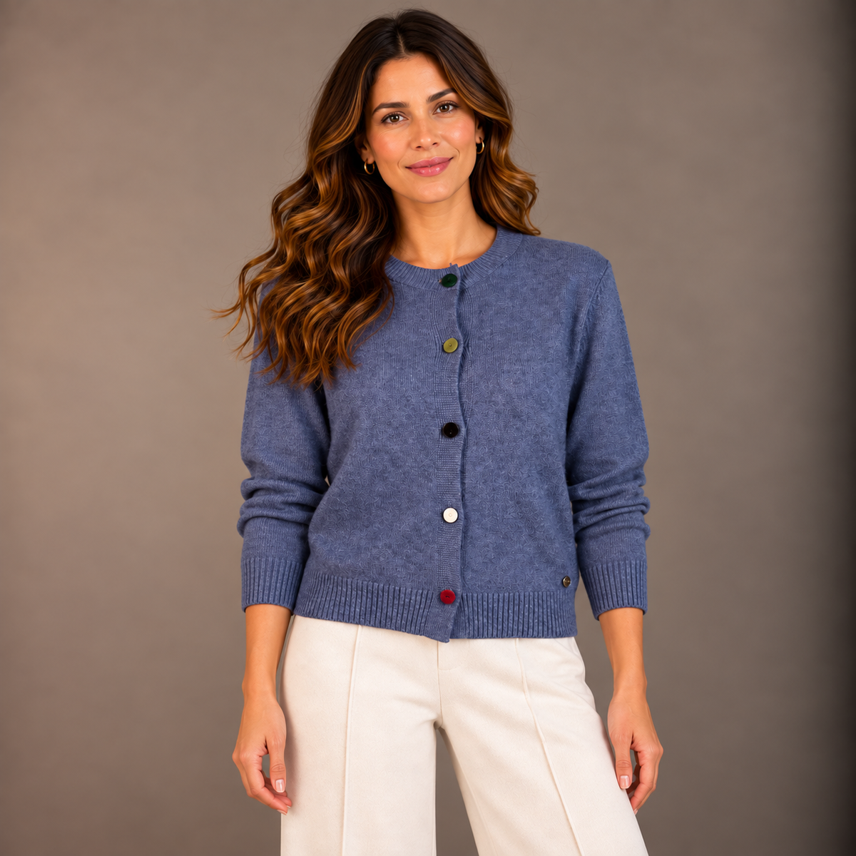 Open-Knit Top with Colored Buttons 