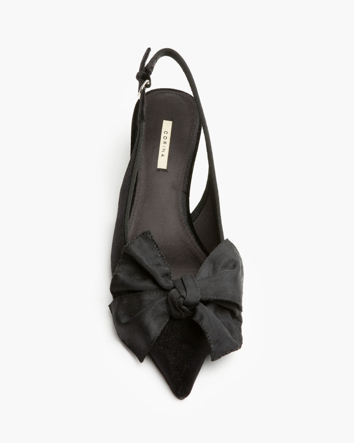 CORINA M6690 black velvet pointed-toe kitten-heel slingback – view 2