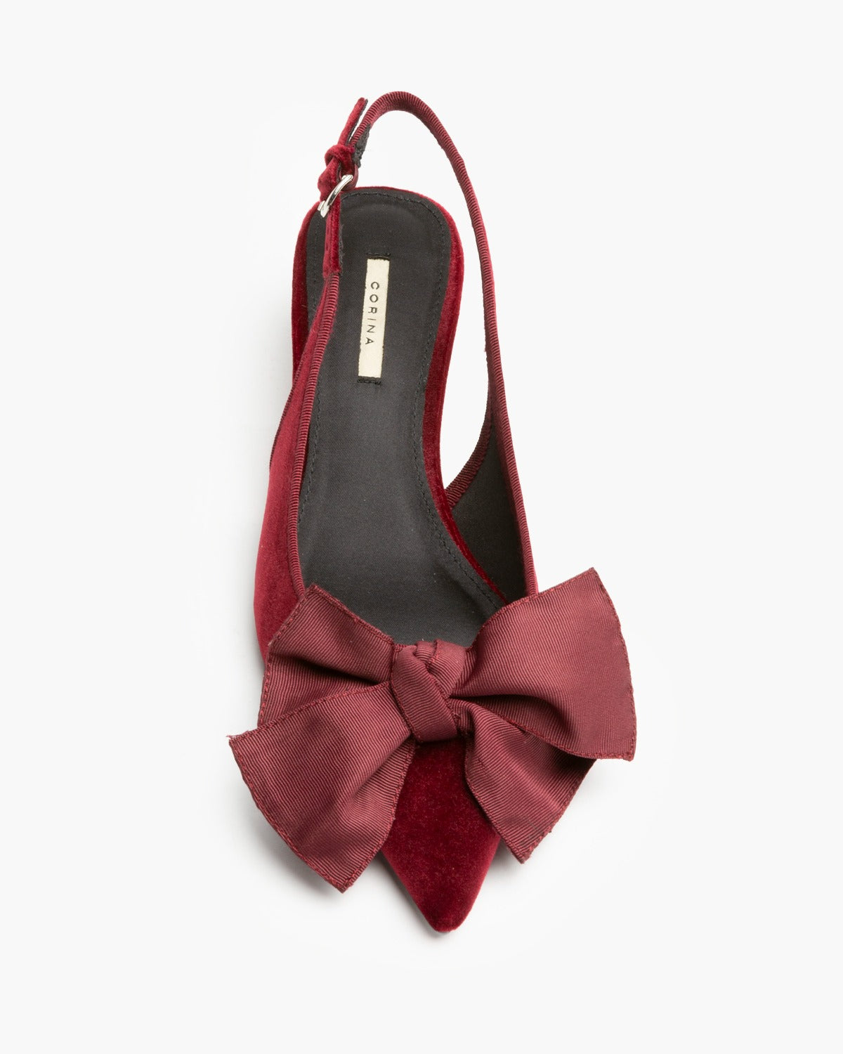 CORINA M6690 bordeaux velvet pointed-toe kitten-heel slingback – view 2